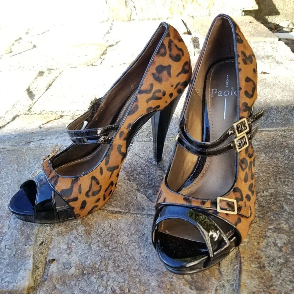 Linea Paolo Jenera Calf Hair Leopard Peep Toe Pump